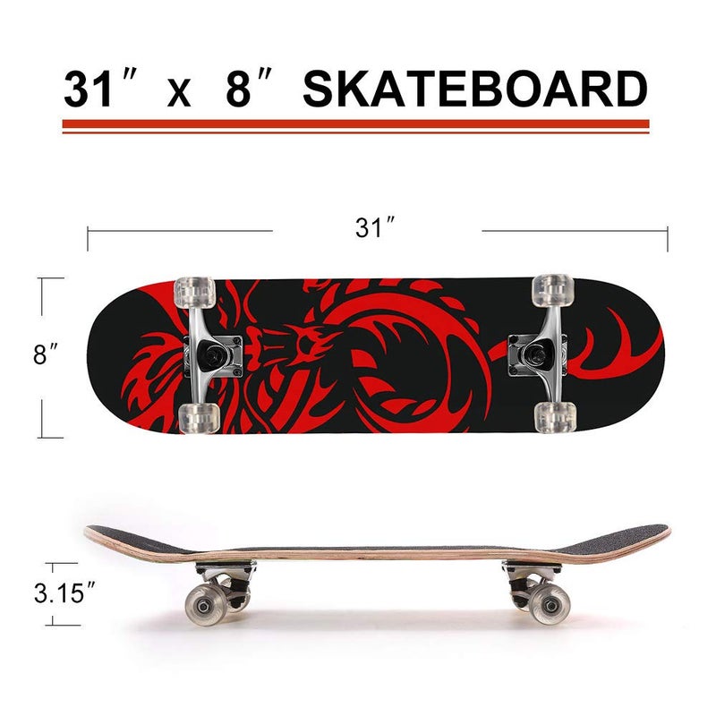 Chrome Wheels ChromeWheels 31 inch Skateboard Double Kick Skate Board Cruiser Longboard 8 Layer Maple Deck Skateboards for Kids and Beginners - Image 3